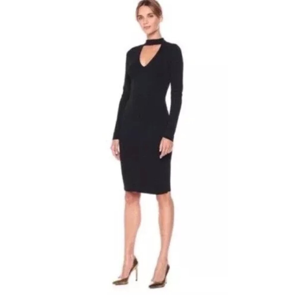 NWT Eliza J Black Choker Stretch Knit Long Sleeve Bodycon Dress - Picture 1 of 9